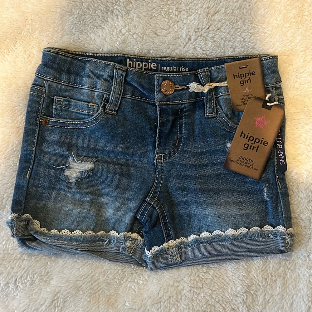 NWT, hippie girl, girls, regular rise shortie jean shorts, adj waistband
